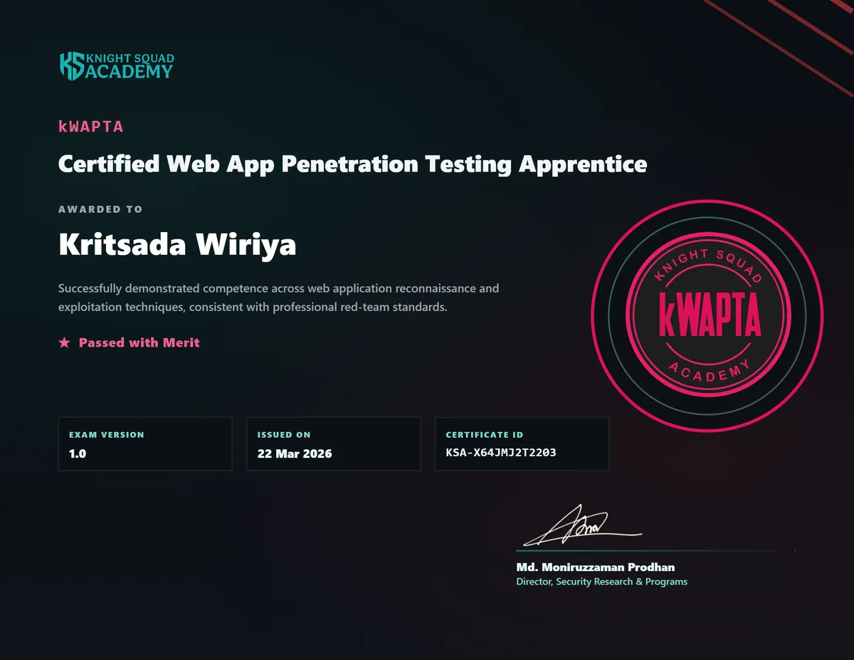 Certified Web App Penetration Testing Apprentice (kWAPTA)